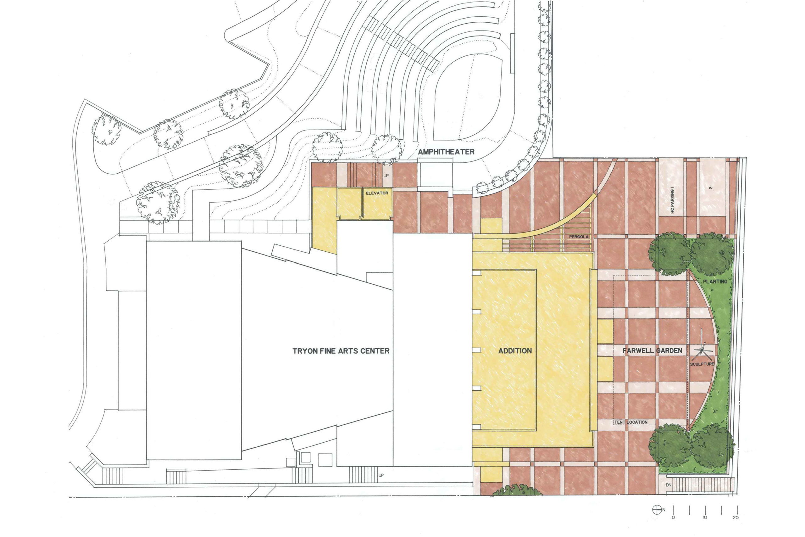 Site plan illustrating new building and courtyard.